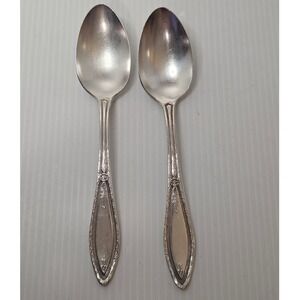 1881 Rogers Silverplate Teaspoons Pair Beaded Scroll Vintage Flatware Silver